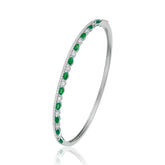 14K White Gold Emerald 2 Row Bangle with Diamonds
